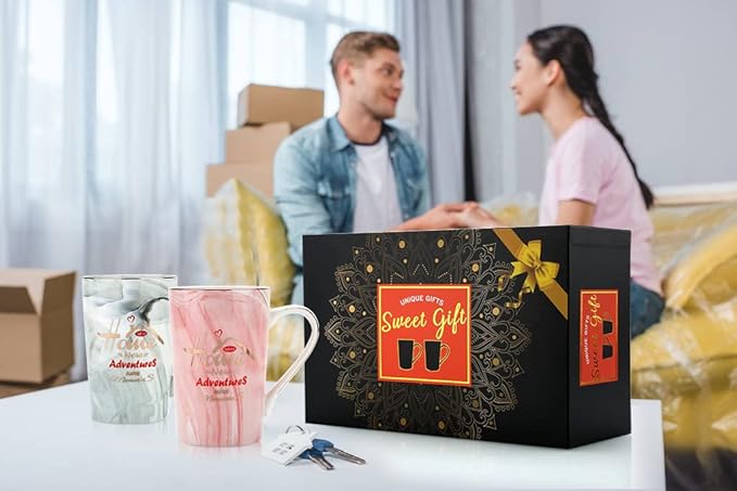 Housewarming Gifts for New Home - Unique House Warming Gifs Ideas - New Home Adventure Memories Couple Coffee Mug Set Presents, First Gifts for New House