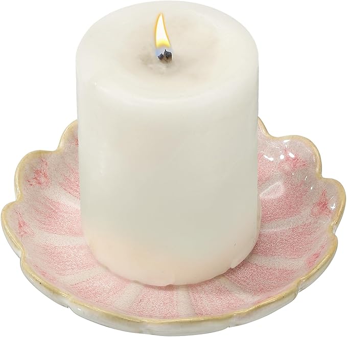 uxcell Candle Holder Plates, 4 Inch Ceramic Candle Tray Tealight Incense Holder Dish Candlestick for Tea Light Aromatherapy Wedding Rustic Vintage Home Decor, Sunflower Clear Pink