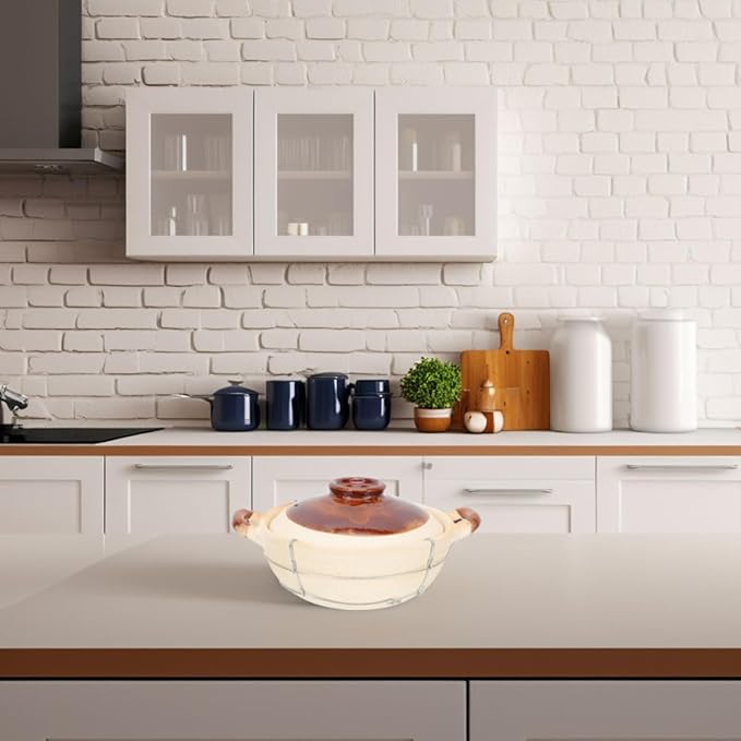 2pcs 0.5l Single Handle Clay Pot with Lid, White Ceramic Casserole Dish for Cooking, Oven-safe Korean Stone Pot for Stew and Rice, Home Kitchen Cookware