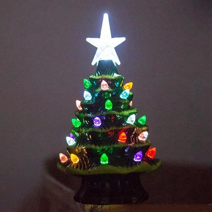 Ochine Ceramic Christmas Tree Tabletop Christmas Tree with LED Light Christmas Decorations, Multicolored Ceramic Xmas Tree for Festival Christmas Themed Holiday Party Home Decor