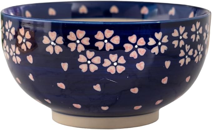Urban Tokyo Japanese Kamameshi Style Ceramic Glazed Japanese Ramen Udon Pho Noodle Bowl With Spoon, Bamboo Lid, Chopsticks and Trivet 5 Piece Set (Sakura Cherry Blossoms)