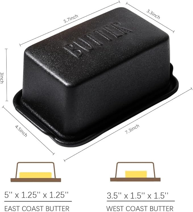 Porcelain Covered Butter Dish with Lid for Countertop Butter Holder Container for One Stick of Butter. Textured Tray Butter Keeper for Non Slip Storage-BLACK BIG