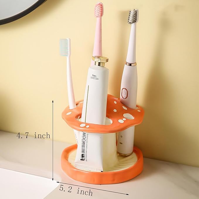 Gaolinci Cartoon Mushroom Ceramic Toothbrush Holder, Bathroom Toothbrush and Toothpaste Storage Decoration