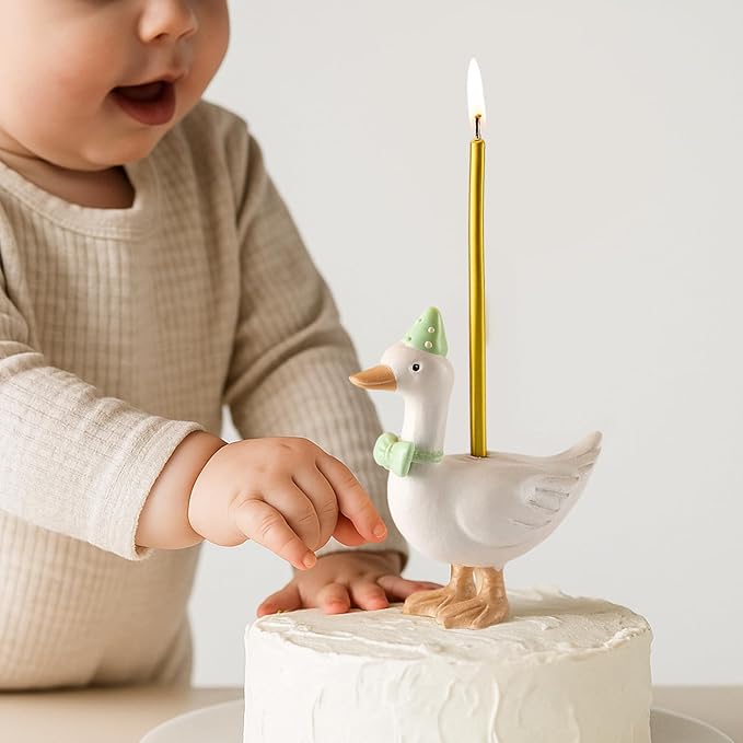 Mumufy Silly Goose Cake Candle Holders with Birthday Candle One Birthday Party Supplies Mini Cute Cake Topper Stand Candlestick for Kids Baby Shower Party Celebration, 3.15 Inch(Goose,Green)