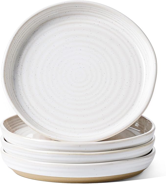 LE TAUCI Ceramic Salad Plates Set of 4, 8 Inch Modern White Dessert Plate Set for Appetizer, Bread, Small Dinner Plates for Kitchen, Microwave Dishwasher Safe, Scratch Resistant - Arctic White