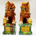 Handcrafted Ceramic Feng Shui Foo Dog Statues Pair Asian Guardian Lions for Office, Home, Housewarming, and Store Opening Gifts Traditional Chinese Decor,Beige,9.84 * 15.35in
