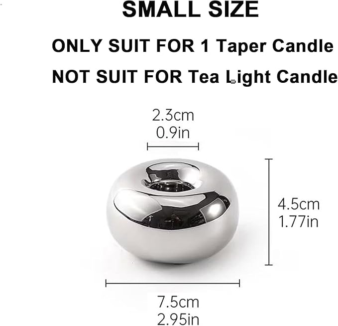 Silver Modern Doughnut Shaped Candlestick Holder, Small Decorative Taper Candle Holder for Bathtub Bedroom Livingroom