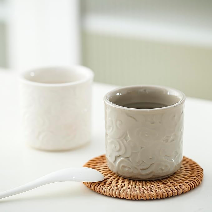 Ceramic Espresso Cups Set of 4-3oz Demitasse Cups for Coffee & Tea, No Handles, Durable & Dishwasher Safe (white, 4)