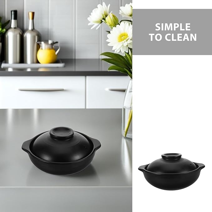 Clay Pot for Cooking with Lid: Terracotta Casserole - Heat-resistant Casserole Dish - Korean Stone Pot Cookware for Soup Meat Rice - 600ML