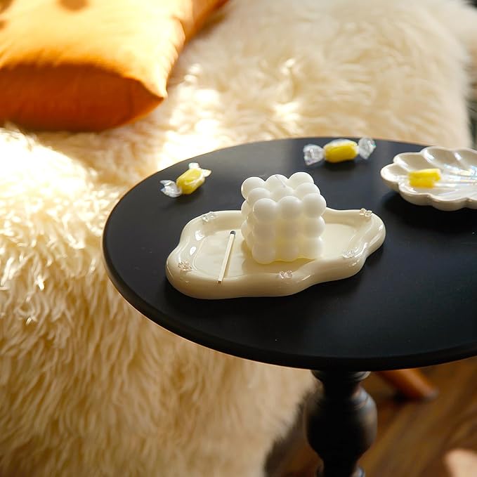 Jewelry Dish Trinket Tray for Women, Ring Dish Holder, Unique Cloud Shape Ceramic Plate Cute Things Vanity Aesthetic Room Decor Mother's Day Birthday (Bow Cream)