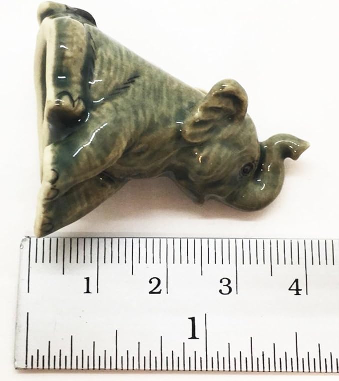 ChangThai Design Tiny 1⅜" Gray Baby Elephant Sitting Look Up Figurine - Miniature Hand Made Painted Ceramic Asian Elephants Cute Wildlife Animals Porcelain Decorative Collectible Figures Décor Gifts
