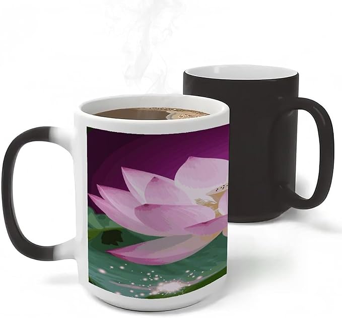 Asian Lotus Flower Mug Heat Sensitive Color Changing Cup Funny Custom Magic Mug Stylish Coffee Mugs Personalized Morphing Mugs Unique Ceramic Cup for Hot Cocoa Hot Milk