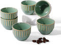 Ceramic Espresso Cups Set, Espresso Coffee Mugs, Special Glazed Demitasse Cups Expresso Coffee Cup for Espresso Machine (6-2oz-Stripe Bronze Green)