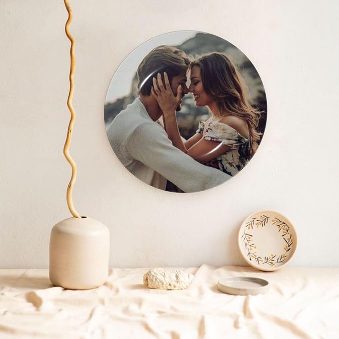 Custom Photo Ceramic Decorative Plate, Wobble-Plate Dishes with Display Stand, Handmade Ceramic Ornament, for Wall Hanging Living Room Bathroom Decor Gift, Pink-8 In