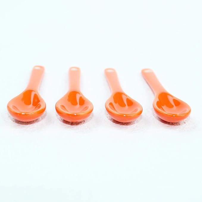 Mini Spoons for Spices, Ceramic Spoon 3.5 inch for Spice Jars, Espresso Spoons, Small Seasoning Spoon for Salt, Coffee, Sugar, Powder and Pepper (Orange spoon A set of 4)