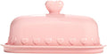 Paris Hilton Heart Knob Butter Dish, Iconic Stoneware With Heart Detailing, Microwave Safe & Dishwasher Safe, 2-Piece Set, Pink