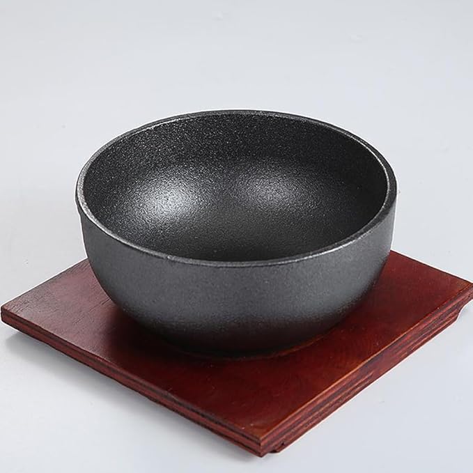 Cabilock Cast Iron Bibimbap Bowl 6.7 Inch Korean Stone Bowl for Cooking Sizzling Hot Pot Dolsot Professional Ramen Noodle Soup Mixing Rice Serving Basin Oven Safe Seasoned Kitchenware
