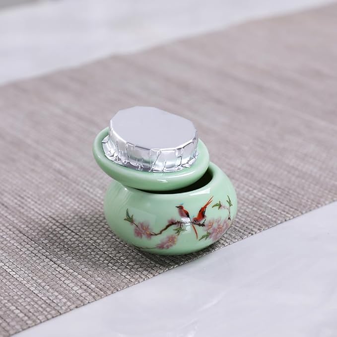 2Pcs Empty Mini Cute Ceramic Bottle Canisters Flower Pattern Portable Travel Loose Tea Pot Jar Contanier with Lid for Storage Spices Powder Cream Lotion Loose Tea, Green