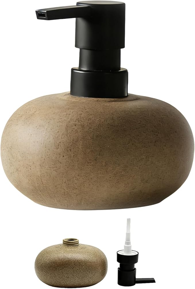 Ceramic Soap Dispenser, Vintage Brown Stone Soap Dispenser for Bathroom Countertop or Kitchen, Designed for Hand Soap, Shampoo, or Conditioner (300ml/10oz)