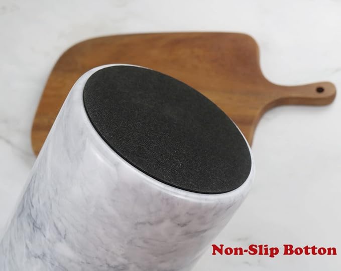 HillSpring Large Marble Kitchen Utensil Holder for Countertop, Tool Organizer with Protective Padded Base, Farmhouse Decor Gift, Wine Chiller Bucket, 6.4", Grey