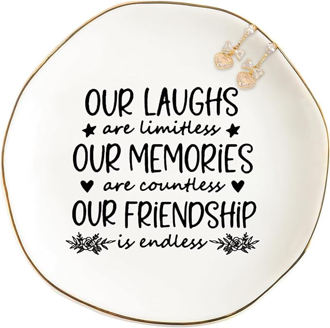 Friendship Gifts for Women Best Friend Jewelry Dish, Our Laughs are Limitless, Our Memories are Countless