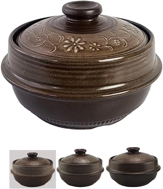 Korean Pot [Inlaid][20oz, 600ml] MUD GLAZE Earthenware Ttukbaegi, Ceramic Clay Cooking Pot Casserole, Heat Resistant Earthen Bowl, Stone Bowl Stockpot Soup Cookware, Pottery Bowl