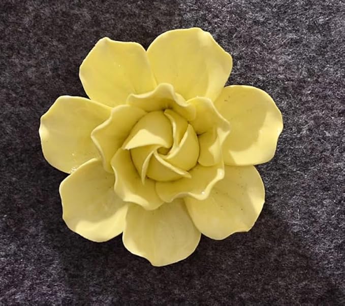 Ceramic Flower Wall Art, Artificial 3D Flower Wall Art, Handmade 3D Wall Art Hanging Sculpture, Porcelain Flower Wall Decoration for Home Office Décor (Yellow，Camellia，2.76")