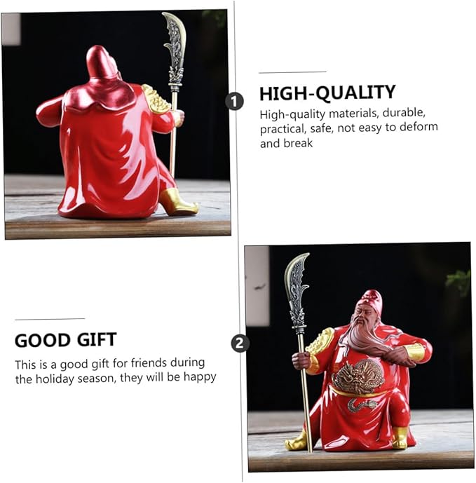 Angoily Red Guan Statue Ceramic Sculpture Feng Shui Ornament for Home and Office Decor Martial of Wealth Figurine for Living Bedroom and Party Decoration