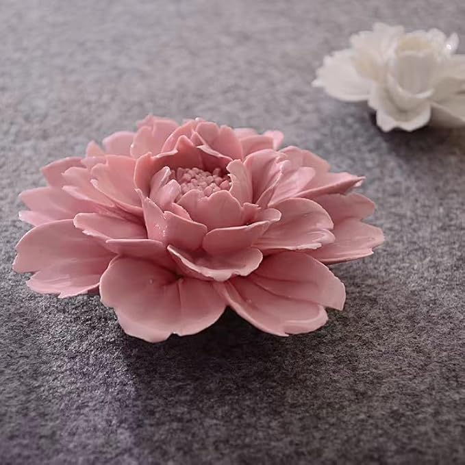 Peony，2.76" Ceramic Flower Wall Art, Artificial 3D Flower Wall Art, Handmade 3D Wall Art Hanging Sculpture, Porcelain Flower Wall Decoration for Home Office Decor (Pink)