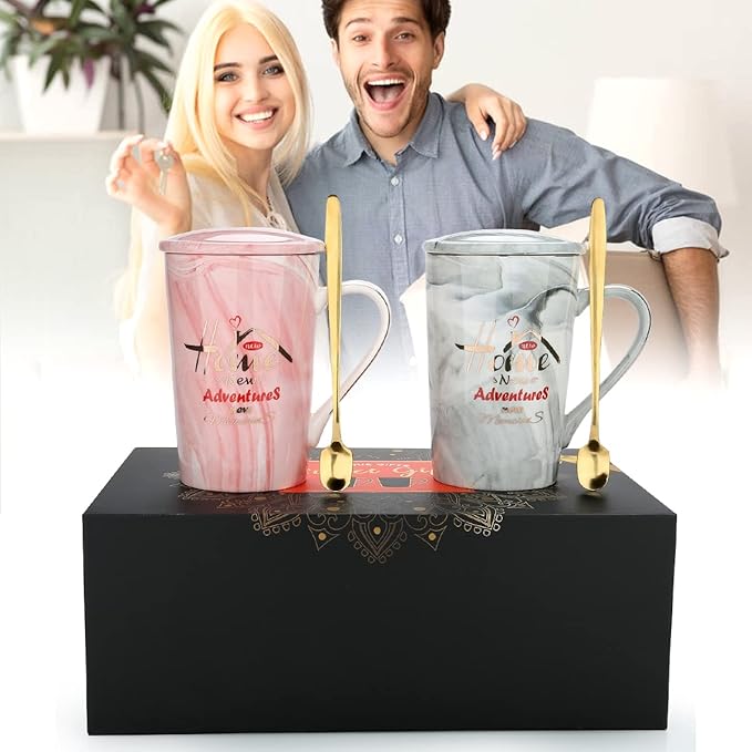 Housewarming Gifts for New Home - Unique House Warming Gifs Ideas - New Home Adventure Memories Couple Coffee Mug Set Presents, First Gifts for New House