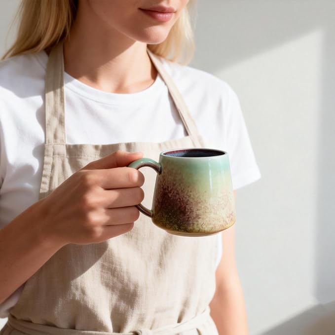 Handcrafted Ceramic Coffee Mug, 16 oz Unique Reactive Glaze Stoneware Mug, One-of-a-Kind Artisan Pottery Tea Cup, Tapered Anti-Slosh Design for Heat Retention, Gift Ready Packaging for Home Office