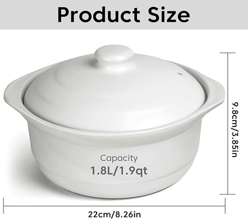 1.9 Quart White Ceramic Clay Pot for Cooking with Lid - Korean Stone Pot, Healthy No-Coating Earthenware Casserole, Soup Rice Hot Pot Cookware
