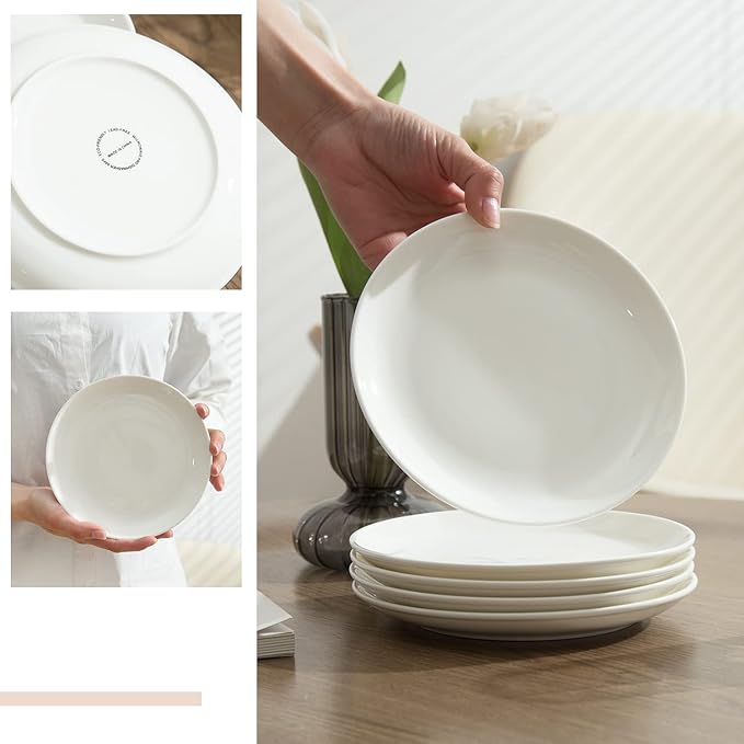7 Inch Porcelain Small Dinner Plates Set of 12, White Appetizer Plates, Dessert Salad Plates, Ceramic Serving Dishes for Cake, Snack, Ice Cream, Waffles, Microwave, Oven, and Dishwasher Safe