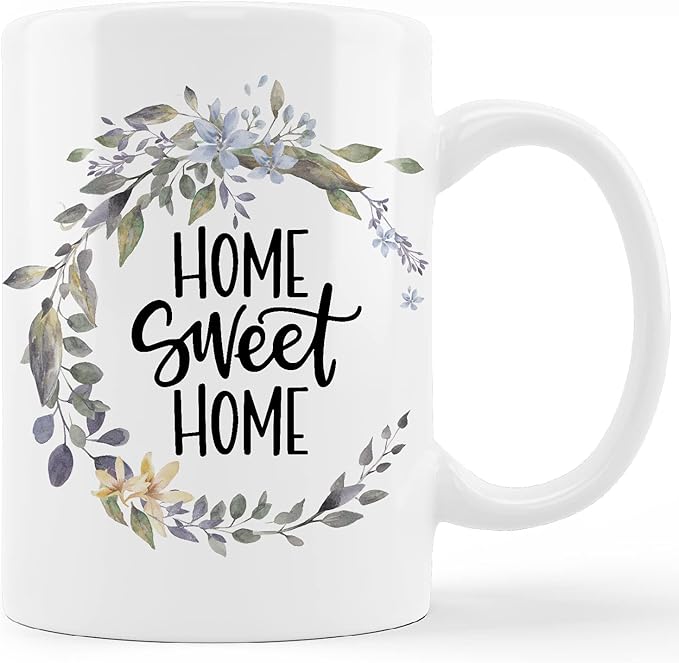 kunlisa Sweet Home Decor Mugs Cup,Home Sweet Home Wreath Sign Ceramic Mug-11oz Coffee Milk Tea Mug Cup,Home Owner Mug,Housewarming Gifts For New Home,Women Mom Newlyweds Gift