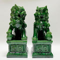 Sancai Ceramic Foo Dogs, Pair of Tang Dynasty Feng Shui Guardian Lions, Handcrafted Statues for Home and Office Decor,Green,9.84 * 15.35in