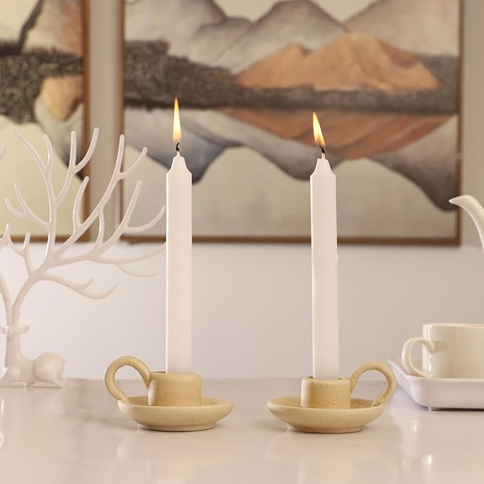 Cabilock Candle Holder Ceramic Candle Holder Ceramic Candlestick Holder Nordic Style Taper Candle Stand Candle Burning Display Holder Desktop Ornament for Home Wedding Party（2 pcs）