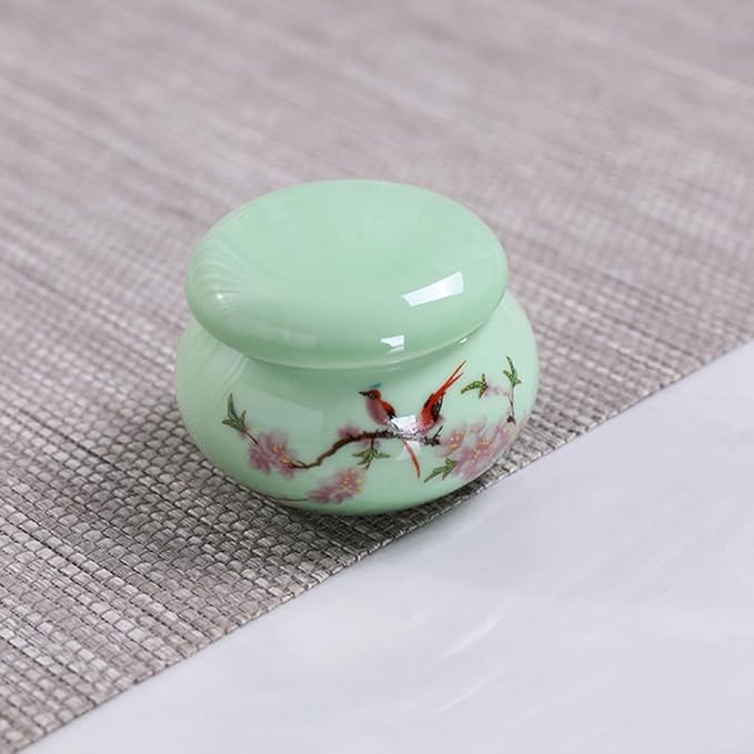 2Pcs Empty Mini Cute Ceramic Bottle Canisters Flower Pattern Portable Travel Loose Tea Pot Jar Contanier with Lid for Storage Spices Powder Cream Lotion Loose Tea, Green