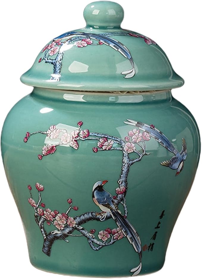 Ceramic Ginger Jar Asian Ginger Jar Decorative Chinoiserie Vase Porcelain Jars for Weddings Wedding Table Decoration, Plum Blossom Belly