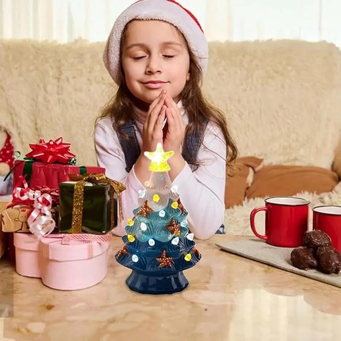 Ochine Ceramic Christmas Tree Tabletop Christmas Tree with LED Light Christmas Decorations, Multicolored Ceramic Xmas Tree for Festival Christmas Themed Holiday Party Home Decor