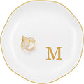 Ceramic Jewelry Tray, Personalized Initial Ring Dish, Elegant Trinket Tray for Rings Earrings Bracelet Necklaces, White Decorative Jewelry Holder for Women Vanity, 4.5 Inch, Letter M