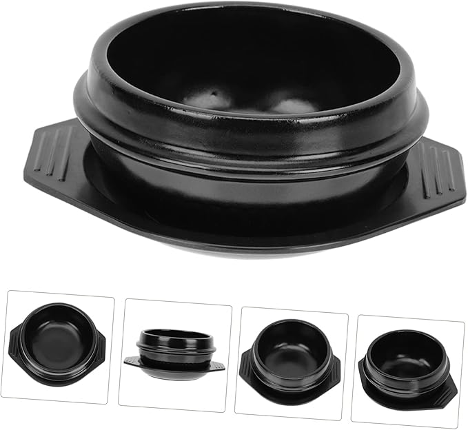 Healifty Heat-resistant Korean Stone Pot Ceramic Casserole for Korean Hot Pot Cooking Lid Steamed Egg Non-stick Even Heat Transfer