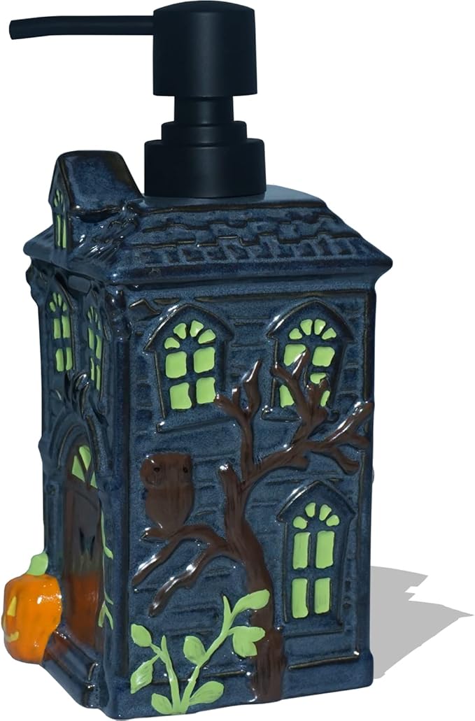 Haunted House Soap Dispenser,Refillable Halloween Liquid Hand Soap Dispenser for Bathroom, Kitchen Sink - Black