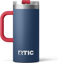 RTIC 16oz Road Trip Travel Mug with Lid and Handle, Ceramic Lined, Insulated, Stainless Steel, Metal, Double Wall Vacuum-Insulation, Portable Coffee, Tea Cup for Hot and Cold Drink, Patriot