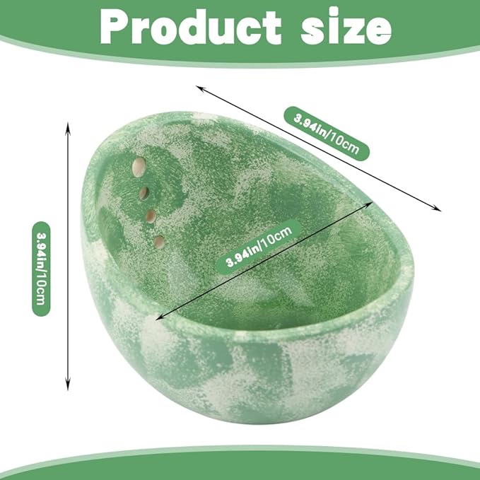Pottery Herb Stripper Bowl, Handmade Ceramic Herb Peeling Cup with Different Hole Sizes for Separating Leaves and Stems(Color:Green)