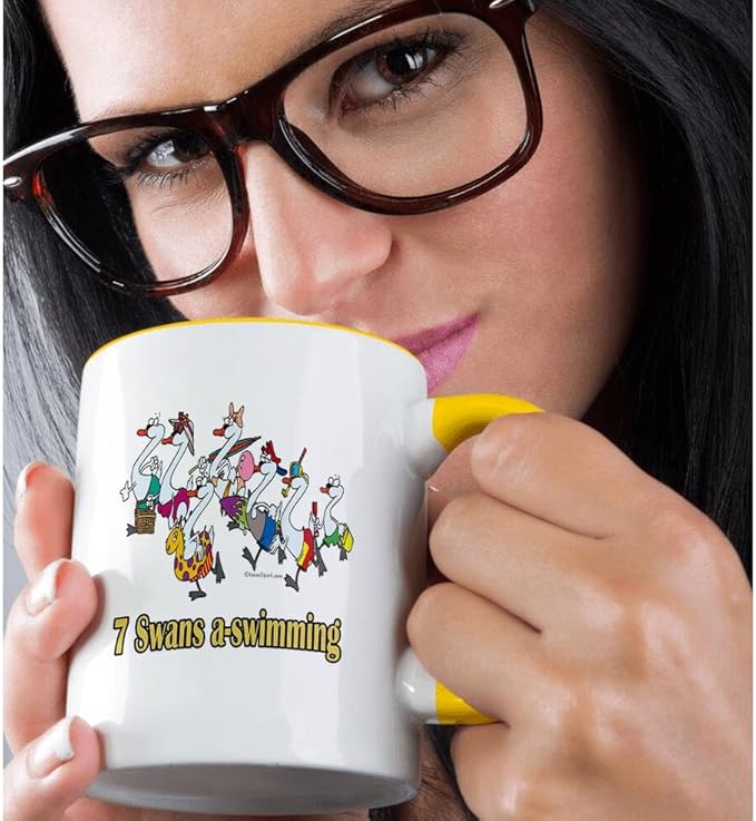 3dRose Seven Swans a-Swimming 11oz Two-Tone Yellow Mug