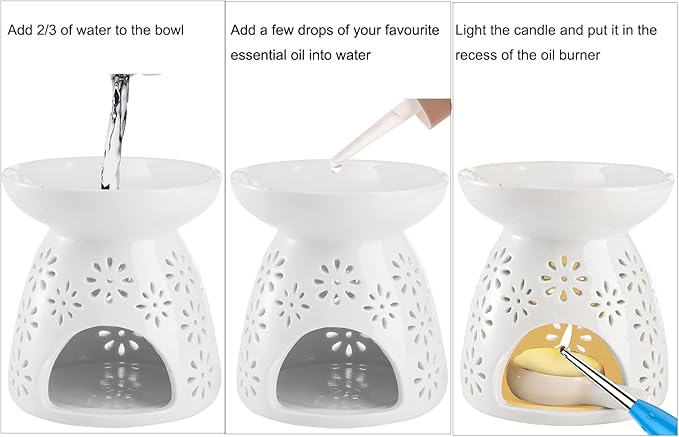 Lawei Set of 3 Ceramic Tealight Candle Holder, Essential Oil Burner Wax Melt Burners, Aromatherapy Aroma Diffuser Burner for Home Bedroom Decor Christmas Housewarming Gift