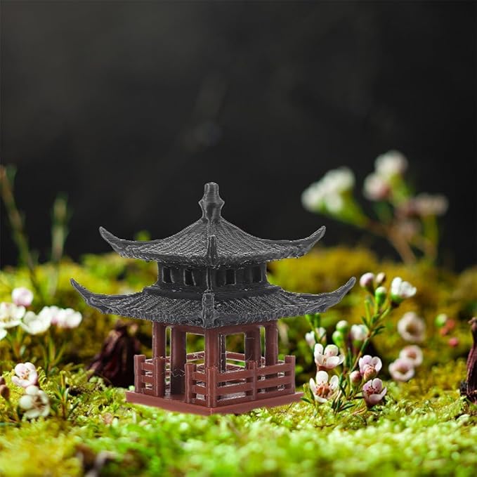 Milisten Mini Pagoda Statue, Miniature Hexagon Pavilion Figurine Ceramic Flower Vase Landscape Asian Zen Garden Fairy Garden Aquarium Dollhouse Decor