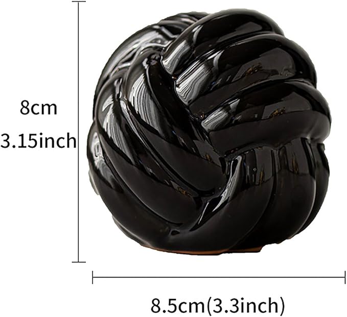 Hotfiary Small Ceramic Knot Statues Gold Home Decor, Modern Style Figurine Decorative Ball Ornaments, Sculpture Aesthetic Decor for Living Room, Bedroom, Apartment, Bookshelf, Office, Cabinets, Black