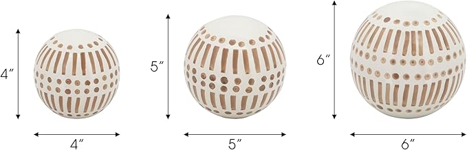 Ceramic Decorative Orbs – Sculptural Decorative Balls for Layered Tabletop Decor, Living Room and Shelf Placement, Boho Pattern Design Home Decor Decorative Objects – 6", 5", 4", Brown and White