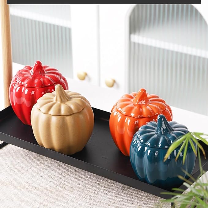 WAIT FLY Pumpkin Shape Airtight Ceramic Canister Tea Canister Tea Storage Food Storage Jar for Tea, Coffee, Spices, Sugar, Cookies, Pickle, Cereals-Red-7 OZ